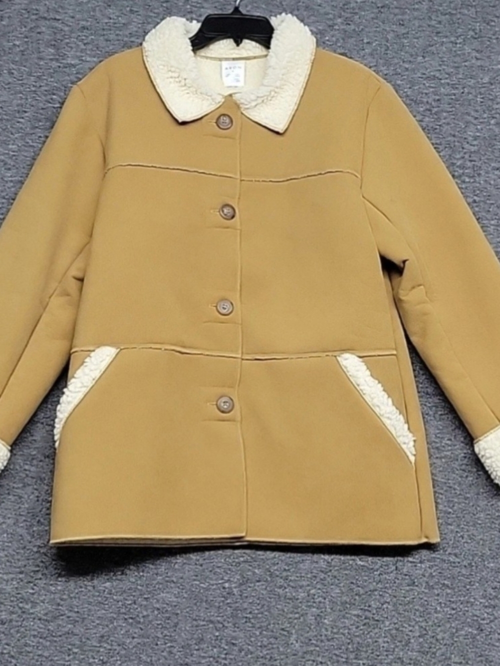 Vintage Avon Leather Look, Faux Sherpa Lined, Trimmed Brown Jacket Womens Size M